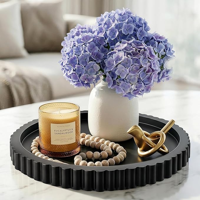Decorative Tray for Coffee Table, 11.4" Modern Minimalist Wooden Round Decor Tray for Kitchen, Living Room, Home Decor, Tv Stand, Bathroom Sink, Entryway, Black Color