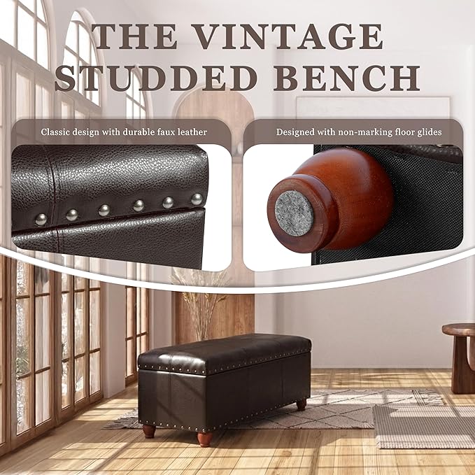 HomePop Faux Leather Cocktail Storage Bench, Brown