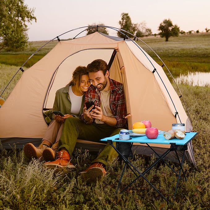 VILLEY Folding Camping Table, Lightweight Portable Beach Table with 2 Cup Holders & Carry Bag for Camping, Beach, Fishing, Travel, and Outdoor Activities(Small)
