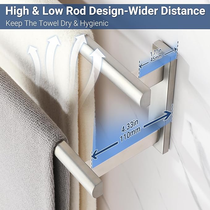 SAYAYO Double Towel Bar for Bathroom, 24 Inch Brushed Nickel Bath Towel Rack Towel Holder Wall Mounted, SUS304 Stainless Steel