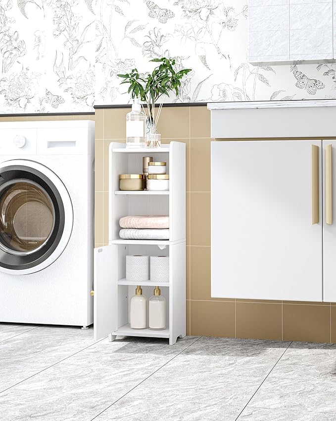 Hzuaneri Bathroom Storage Cabinet, Corner Floor Cabinet with Doors and Adjustable Shelf, Narrow Toilet Paper Cabinets, Bathroom Organizer for Small Spaces, White BC29713X