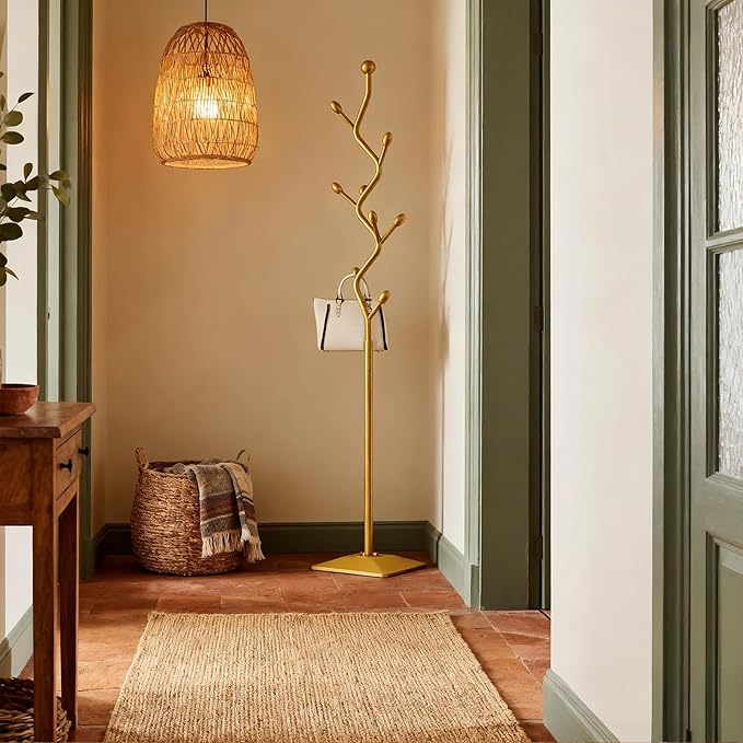 Coat Rack Freestanding gold Coat Tree with 8 Hooks, Creative Design Tree Branch-look, Standing Coat Rack Coat Hanger Stand with Stury cast iron Base for Entryway, Hallway, Bedroom (gold)