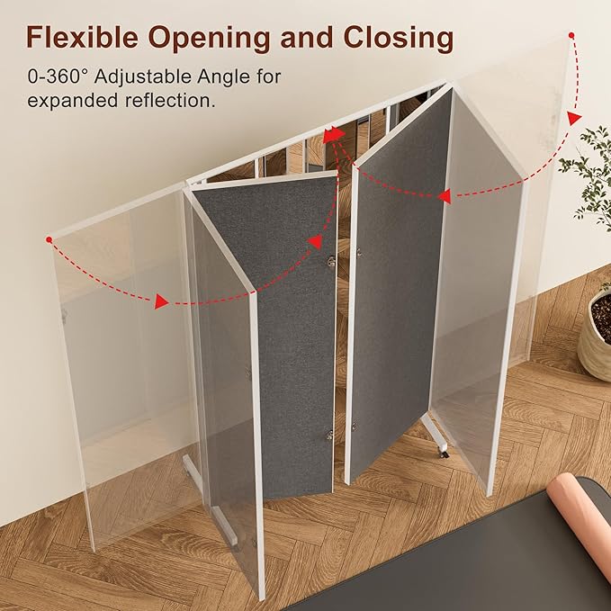 brisafe Full Length Mirror with 360° Wheels, 95"x79" Foldable Floor Mirror with Nano-Tech Shatterproof Film - Ultra-Large Mobile Mirror for Home Gym, Dance Studio & Commercial Spaces （White