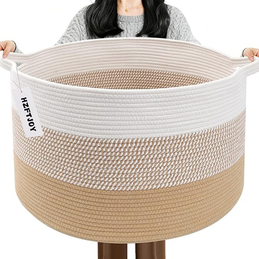 115L Large Blanket Basket,23.6"L x 23.6"W x 15.7"H Rope Woven Baskets with Handles, Toys Storage Bins,Laundry Basket Perfect for Living Room, Nursery,Bedroom,Home Organization,Yellow