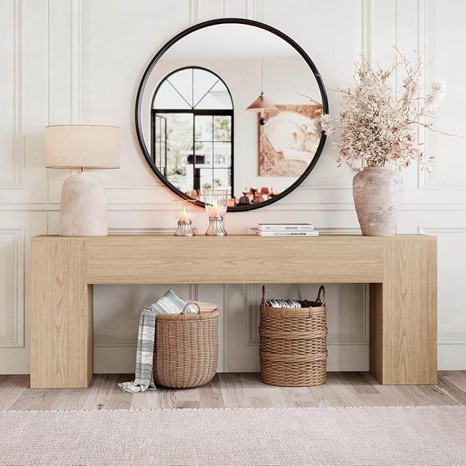 Epecoya 86-Inch Oak Console Table for Living Room, Farmhouse Extra Long Entryway Table, Wood Sofa Table Behind Couch for Hallway, Entry Way, Entrance, Light Oak