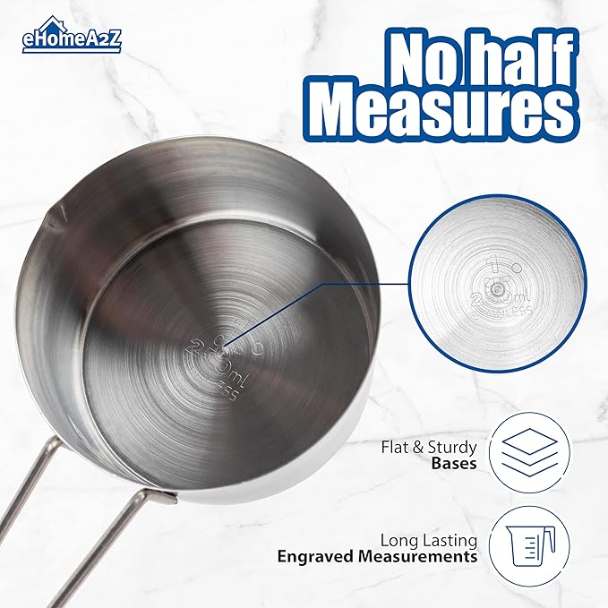 Stainless Steel Measuring Cups Set 4Pc Metal Culinary Couture For Dry Liquid Kitchen Gadgets (1, 4-Piece Set)
