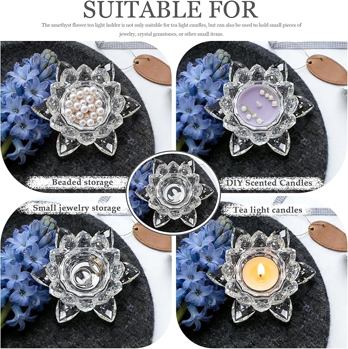 Crystal Flower Jewelry Tray, Luxury Transparent Decorative Trinket Dish for Rings, Earrings, Necklaces, Keys for Vanity Dresser Nightstand, Elegant Gift for Women Mother's Day (1, 4.4"(w) - Clear)