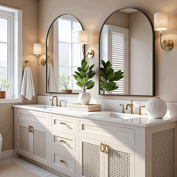 Arched Bathroom Mirror for Wall, 38" x 26" Black Metal Frame Vanity Mirror, HD Glass Over Sink for Bathroom, Entryway, Bedroom