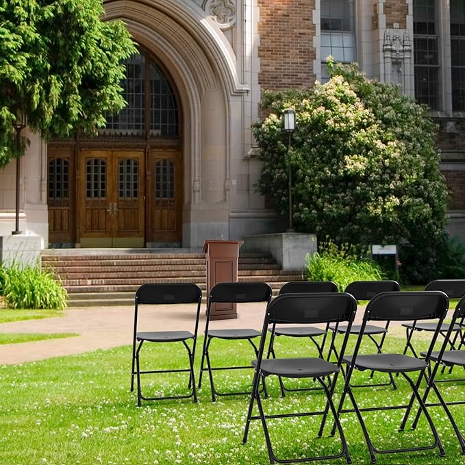 VINGLI Black Plastic Folding Chairs, Set of 1, Heavy-Duty Commercial Seats with Steel Frame, 350 lb Capacity, for Indoor & Outdoor Events, Office, Wedding, Party & Dining (1, Black, S)
