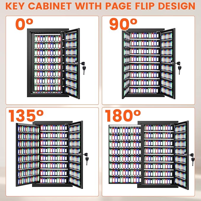 376 Keys Key Lock Box Wall Mount with 376 Numbered Hooks and 376 Colored Key Tags, Anti-Theft Key Cabinet with Key Return Drop Slot, Key Storage Box Key Organizer for Car Garage Home Office