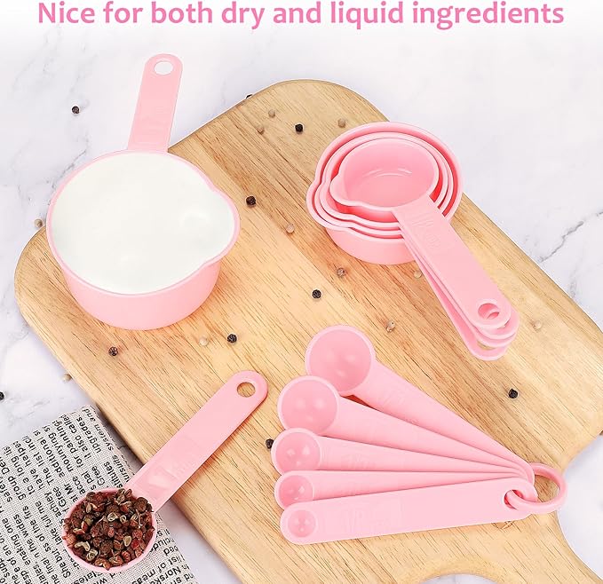 Accmor Measuring Cups & Spoons Set, Measuring Cup Set, Plastic Stackable Cups and Spoons, 11 Pcs Different Capacities Tablespoons Kitchen Gadgets Nesting Measure Sets for Dry Liquid Ingredients (Pink)