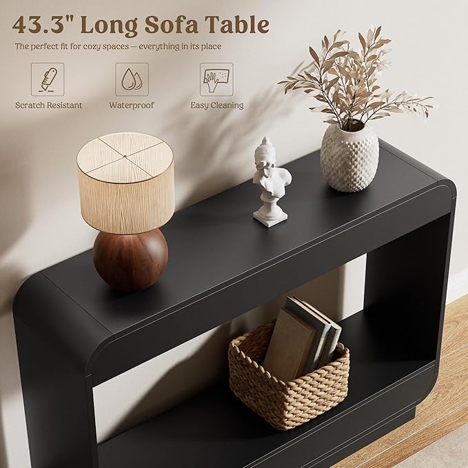 Lulive 43" Waterfall Console Table for Entryway, Wooden Entryway Table, Farmhouse Behind Sofa Table for Living Room, Hallway, Entrance, Couch, Entry, Home Decor