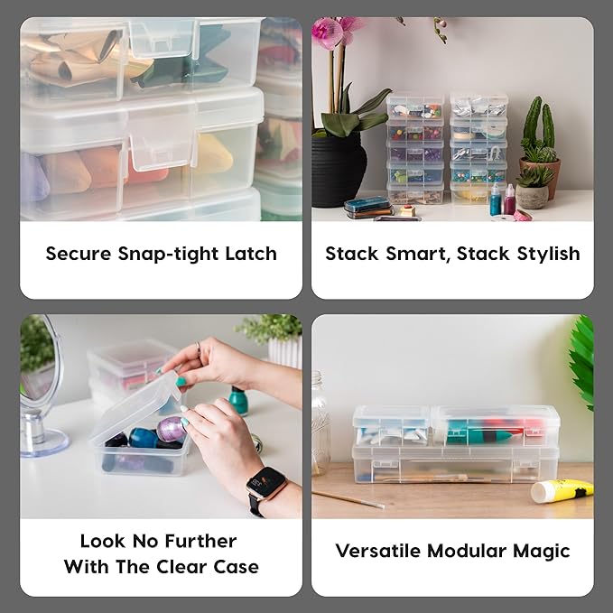 IRIS USA Clear Storage Cases, 18-Pack, |Made in USA|, Plastic Bead Organizing Containers with Snap Lid for Arts, Crafts, Ephemera, Stickers, & Dance Cheer, Clear - Small