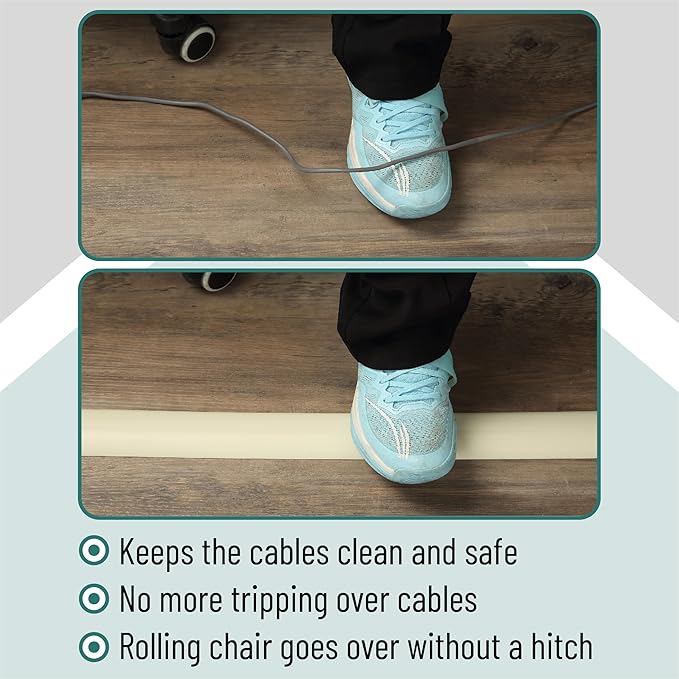 Bates- Floor Cord Cover, 8ft, Cable Cavity 0.6" (W) x 0.31" (H), Heavy Duty Wire Protector, PVC Extension Cords Hider, Protect Cords, Prevent Cable Trips, Cord Hider for Office, Home, Outdoor