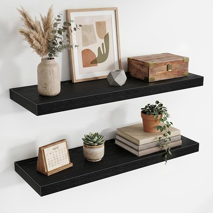 Acovy 30 Inch Floating Shelves,9.3" Deep Floating Shelf Wall Mounted,30 Inch Wall Book Shelves for Home Decor,Large Long Deep Hanging Shelves for Bathroom Office Laundry Living Room Bathroom,Black