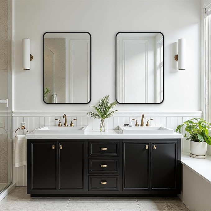 FICTOR Bathroom Mirror, 30"x20" Black Framed Vanity Mirror for Wall, Shatterproof &Anti-Rust Bathroom Mirrors for Over Sink, Bedroom, Living Room, Entryway, Vertical/Horizontal Mount