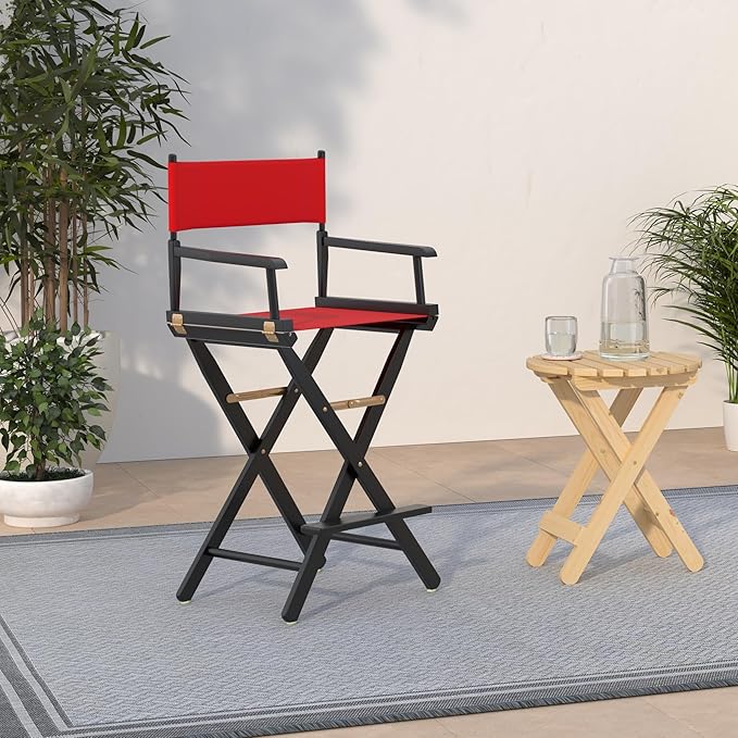 Casual Home 30" Director's Chair Black Frame-with Red Canvas, Bar Height