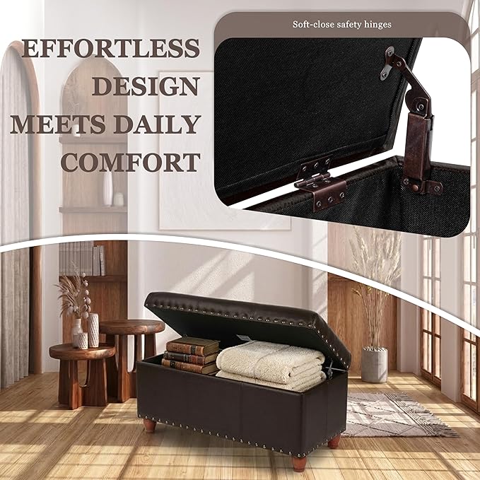 HomePop Faux Leather Cocktail Storage Bench, Brown
