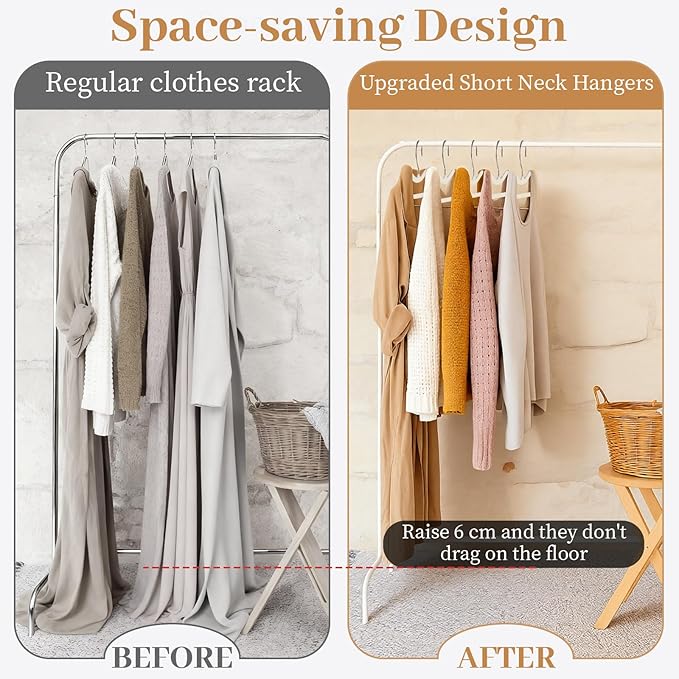 LemonRoad 50 Pack Short Neck Hangers, Upgraded Non-Slip Plastic Hangers Lifts Clothes 3" Higher, Space Saving 360 Swivel Hook for Closet Organizer, Shirts Jackets Dresses, Smooth (Warm Beige)