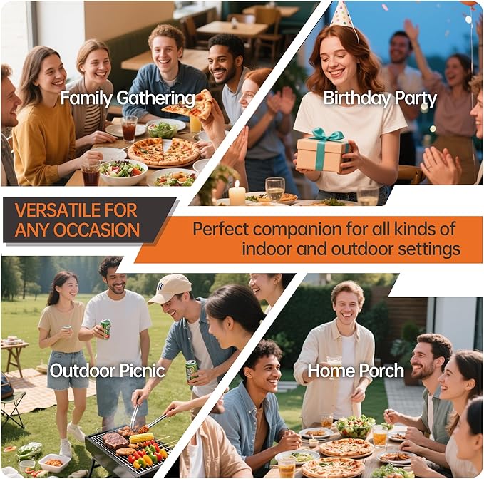 VSOAEIL Folding Table 6 Foot for Indoor Outdoor, Portable Heavy Duty Fold-in-Half Utility Plastic Foldable Dining Table with Carrying Handle for Picnic, Camping and Party, Matte Black