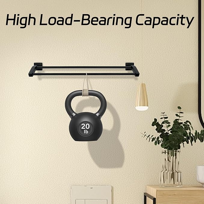 Alise Double Towel Bar, 24 Inch Towel Rack for Bathroom Wall Mounted, SUS304 Stainless Steel Bathroom Towel Holder Joining Process Towel Rail for Bathroom,Matte Black