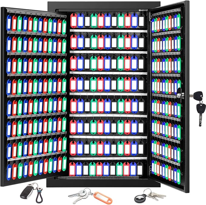 376 Keys Key Lock Box Wall Mount with 376 Numbered Hooks and 376 Colored Key Tags, Anti-Theft Key Cabinet with Key Return Drop Slot, Key Storage Box Key Organizer for Car Garage Home Office