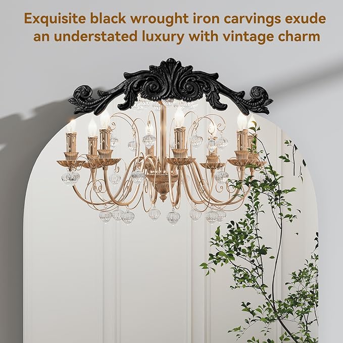 Arched Full Length Mirror, 63"X20" Vintage Floor Mirror, Baroque Full Body Mirrors with Art Carved, Free Standing Leaning or Wall-Mounted Mirrors for Bedroom, Living Room, Entryway, Black