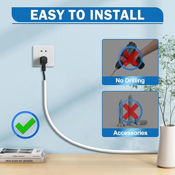 UOMTFAI Wall Cord Hider 196 Inch - Self-Adhesive Wire Cover Raceway for Walls, Flexible PVC Cable Concealer for Home and Office, W0.59 H0.39in - White