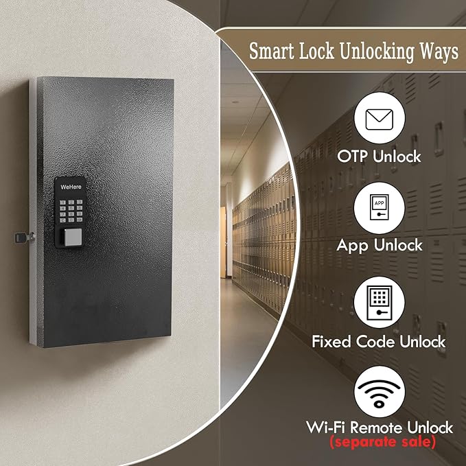 48-Key Key Lock Box Wall Mount, Smart Key Management Cabinet with App, Key Access Log Tracking, Digital Keypad, Bluetooth & WiFi Unlock (Sold Separately) for School, Office, Business