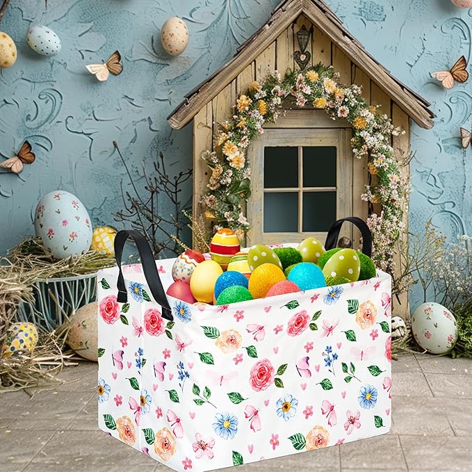 Rectangular Storage Bin for Shelves Cute Flower Gifts Baskets Foldable Box with Handles for Girls Home Office Car Dormroom Spring Supplies
