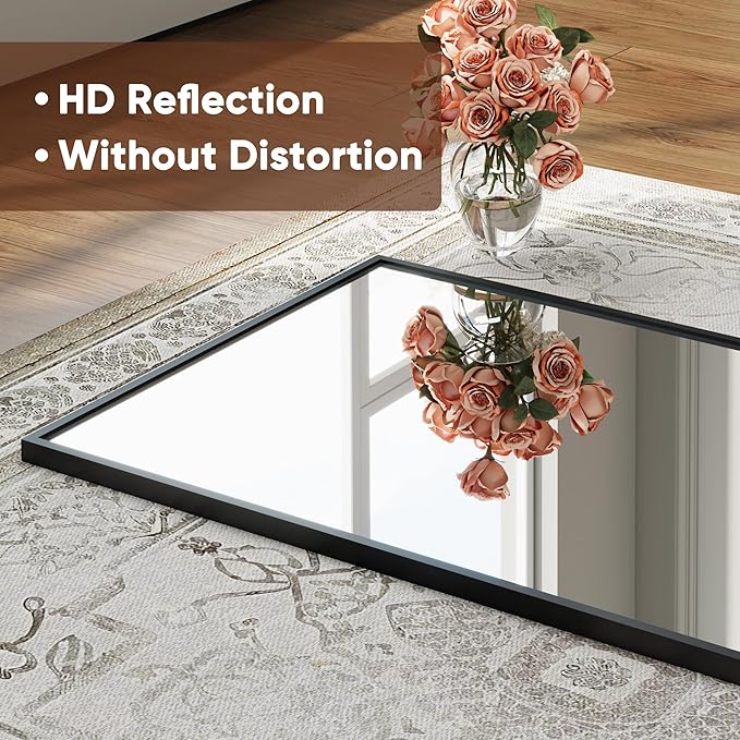 Antok 58''x 20'' Full Length Mirror Over Door, 4-in-1 Standing Leaning Wall Mounted, Adjustable Hanging Mirror for Bedroom Living Room, Black, Rect Corner