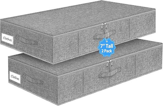 6.7-Inch Tall Under Bed Storage Container, Underbed Storage Bin w/Rigid Sides & Bottom, Large Under-Bed Clothes Organizer with Zippered Lid for Bedroom, Dorm, Sofa, 30x15x6.7 Inches, Gray