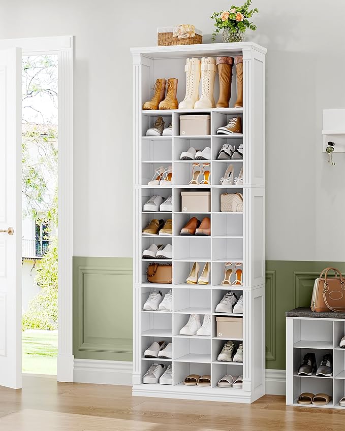 Hzuaneri 13 Tiers Shoe Storage Cabinet, Tall Shoe Cabinet with Cubby, Wooden Shoes Organizer for Closet, 39 Pairs, Shoes Cubby Organizer for Entryway, Hallway, Bedroom, White SR31003X