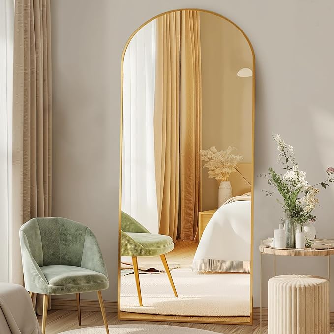 NEWBULIG 63.8"x20.8" Arched Full Length Mirror, Full Body Floor Mirror with Aluminum Alloy Thin Frame, Wall or Standing Mirror for Bedroom, Living Room, Dressing Room, Gold