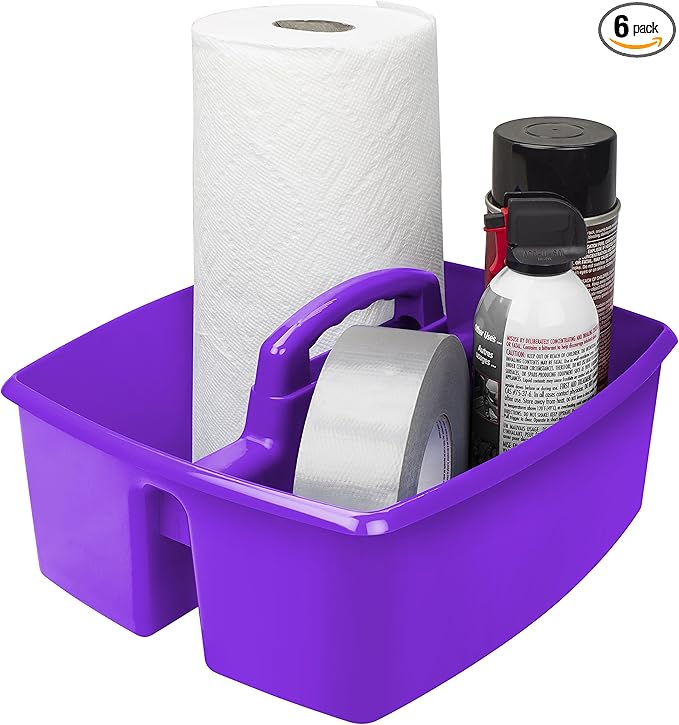 Storex 2-Compartment Large Caddy – Multipurpose Classroom Organizer with Handle, Purple, 6-Pack (00955U06C)