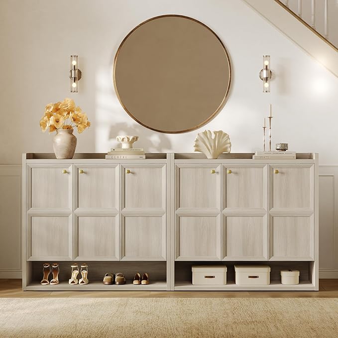 Sicotas Shoe Storage Cabinet for Entryway, 47.6" Wide 6-Tier Extra Large Shoe Cabinet with 3 Doors, Holds Up to 30 Pairs, Adjustable Shelves Shoes Rack Organizer for Hallway (Grey White Oak, 2 Pieces)