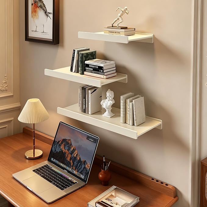 Widen Floating Shelves for Wall, Wall Mounted Shelves with Lip for Storage, Metal Display Shelves, Kitchen/Living Room/Bedroom/Bathroom Shelf, White 20 inch 2 Pack