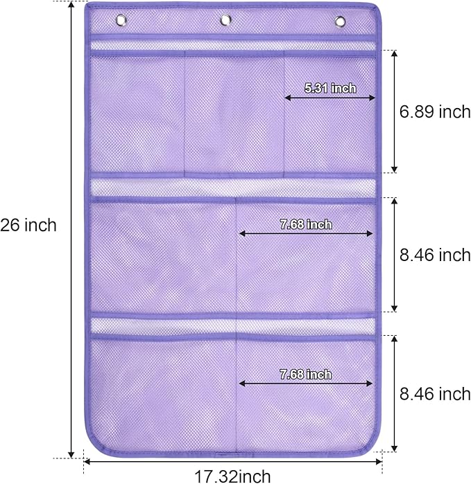 F-color Cruise Essentials 2026 - Mesh Shower Organizer Hanging with 7 Pockets for RV Gym Camping, Quick-Dry Portable Toiletry Bag with Metal Hooks for Bathroom Travel Toiletries, Purple