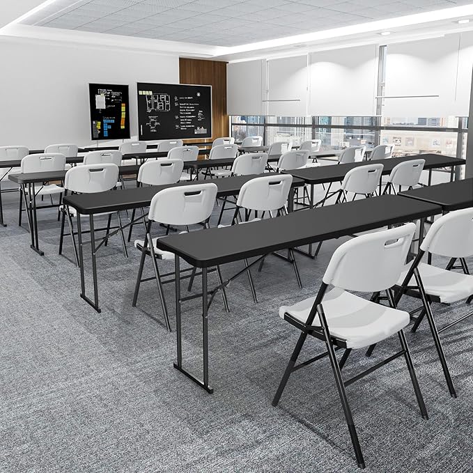VINGLI 6 FT Narrow Folding Table, Tabletop Folded in Half, Premium Quality HDPE Material and Sturdy Metal Frame, Perfect for Buffet, Seminar, Party, Training, Home Work, Black