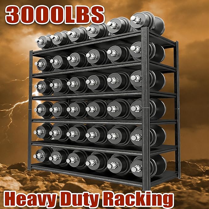 82"H Garage Shelving Storage Shelves Heavy Duty 3000LBS Metal Shelving Unit 6 tier Adjustable Storage Rack for Basement Warehouse Pantry Kitchen Bedroom Office Balcony 82"H × 40" W × 16" D, Black