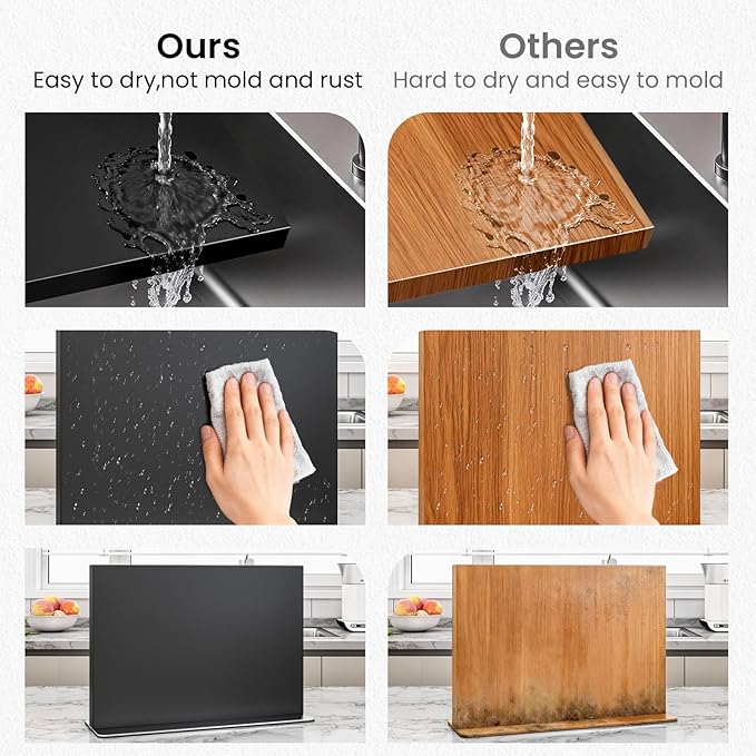 THMINS Magnetic Knife Holder, Double-Sided Magnetic Knife Block, 304 Stainless Steel Knife Holder for Kitchen Counter, Black Knife Stand
