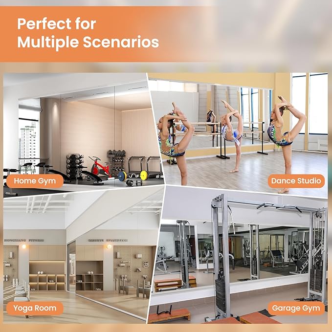 LOAAO Home Gym Mirror, 79"x32"-2 PCS Gym Mirrors for Wall, Frameless, Tempered Glass, Large Workout Mirrors for Home Gym, Dance Studio, Yoga Room, Garage Gym