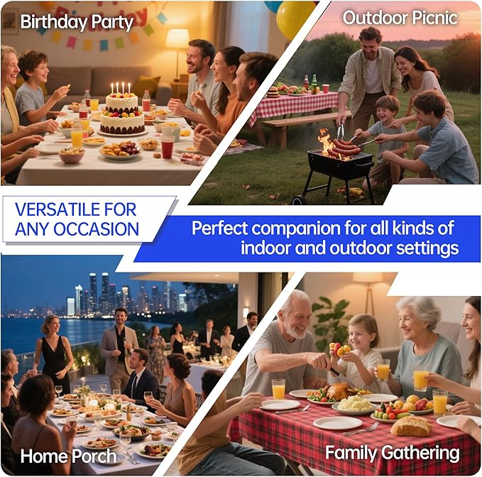 VSOAEIL Folding Table 4 Foot for Indoor Outdoor, Portable Heavy Duty Fold-in-Half Utility Small Plastic Adjustable Height Folding with Carrying Handle for Picnic Camping and Party, Matte Black