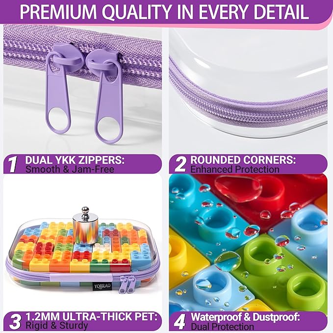 YQBRAO 3-Pack Large Clear Hard Shell Zipper Case, 1.2mm Ultra-Thick Rigid Toy & Closet Organizer, Heavy-Duty Diaper Bag Pouch Set with YKK Zippers, Waterproof Travel Storage (Purple)
