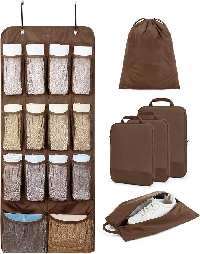 BAGSMART Hanging Compression Packing Cubes for Closet Organizers And Storage, 6 Set Suitcase Organizer Bags Set, Cruise Travel Essentials for Women | Hanging