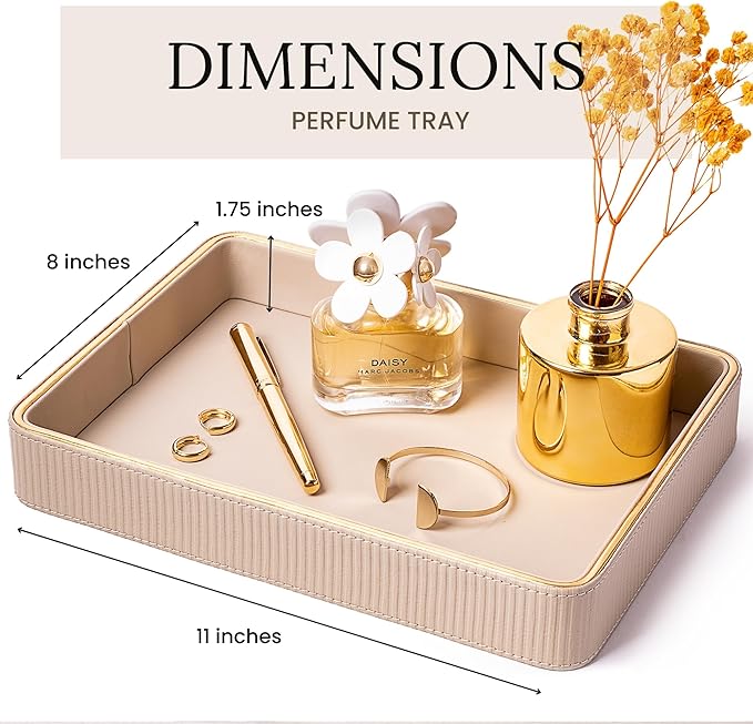 Nightstand Tray Perfume Tray Valet Tray Night Stand Bedside Organizer| Perfume Organizer Catchall| Perfume Trays for Dresser Vanity Tray for Dresser Countertop| Perfume Holder (Beige)