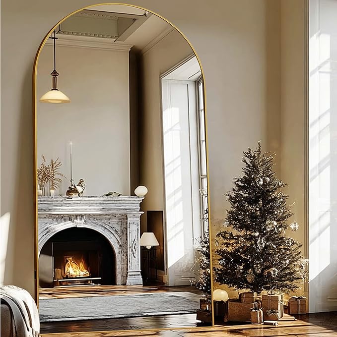 Beauty4U 79" x 39" Arched Full Length Mirror with Stand, Large Floor Mirror Full Body Tempered Glass, Gold Metal Frame Standing, Leaning or Wall Mounted Mirror for Bedroom, Living Room, Dressing Room