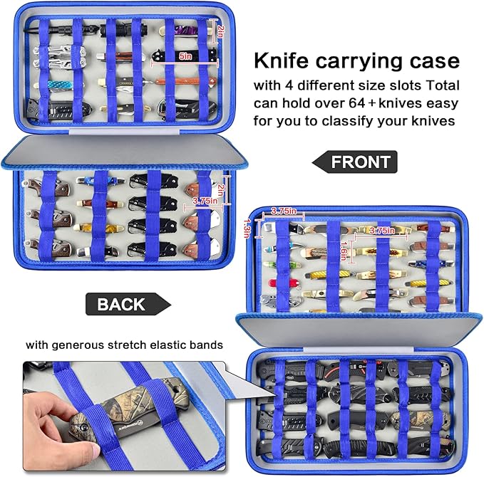Knife Display Case for 66+ Pocket Knives, Butterfly Knife Storage Box, Folding Knives Organizer Holder, Knives Collection Protector for Survival, Tactical, Outdoor, EDC Mini Knife (Bag Only) - Blue