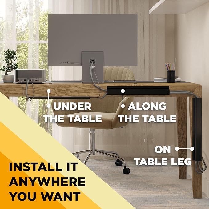 Simple Cord 5 Pack of 16-Inch J Channel Cable Management Under Desk - Easy to Install Adhesive Mount Cord Organizer for Desk, Home Office, No-Drill Wall Cable Organizer (Black)