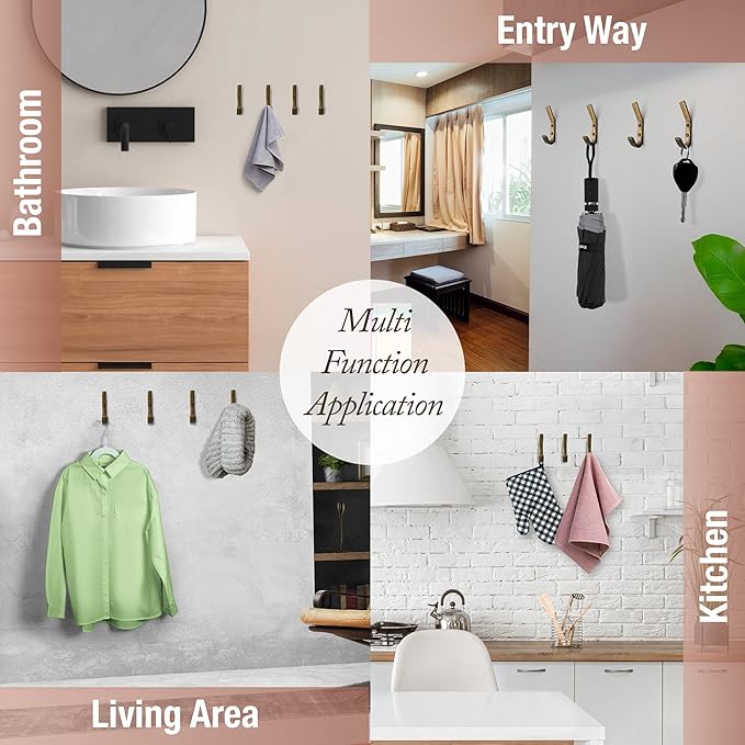 Modern Cast Iron Coat Hook (5 Pack) Heavy Duty Farmhouse Entry Wall Hooks for Hanging Coats, Bags, Jackets, Towels (Black, Includes Hardware) (Antique Bronze)